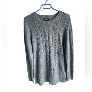 LORD & TAYLOR Gray Cable Knit Sweater Size L | Cozy Long Sleeve Pullover